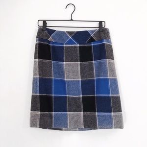 Talbots Blue & Gray Wool Plaid A Line Skirt 8